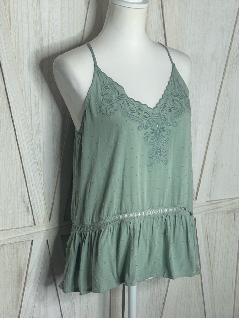 love on a hanger Sage Green Embroidered V-Neck Camisole - Picture 3 of 11